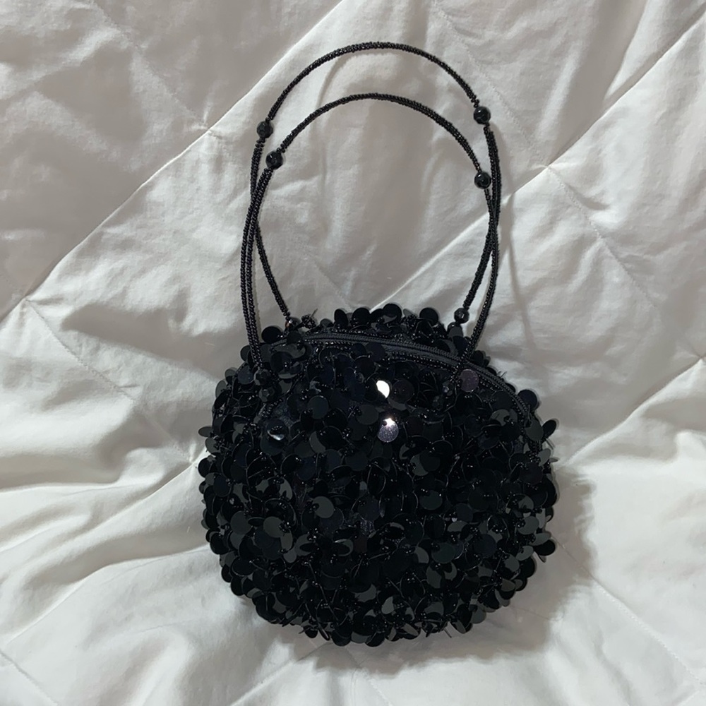 Vintage Stephanie black beaded clutch, sequins & beads
